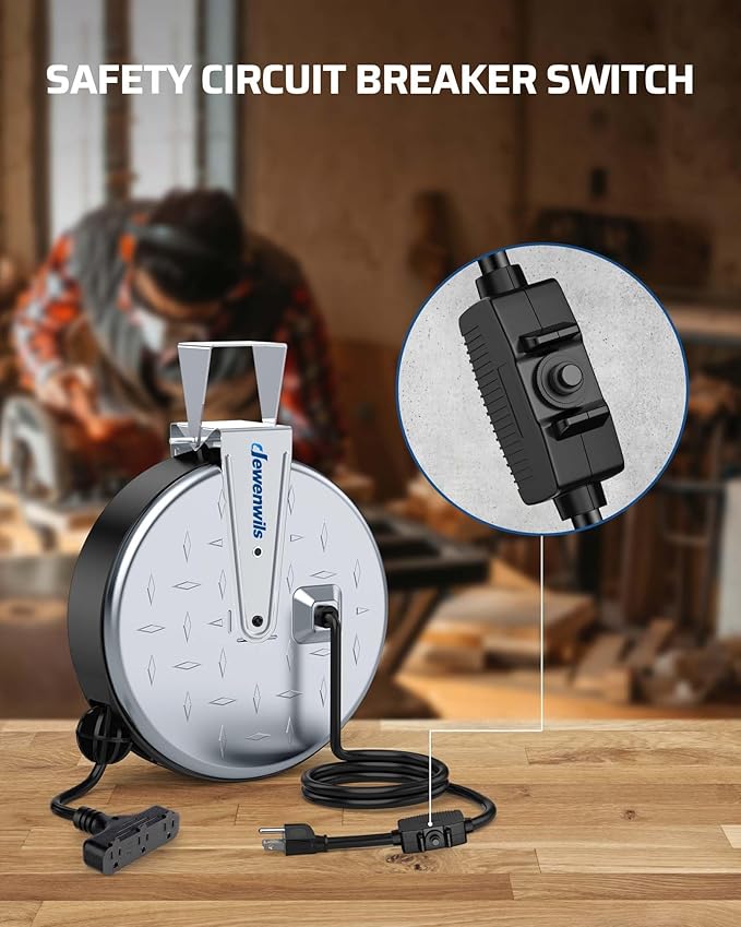 DEWENWILS 30 Ft Retractable Extension Cord Reel, Ceiling/Wall Mount 16/3 Gauge