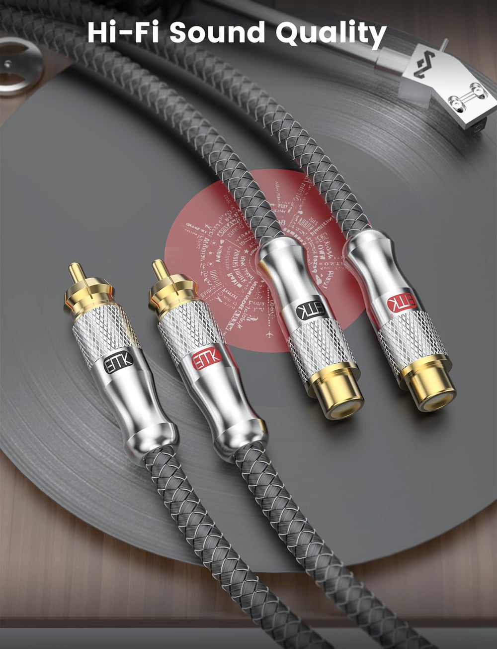EMK 2RCA Extension Cable, 2RCA Male to 2RCA Female Extension Cord, Gold Plate...