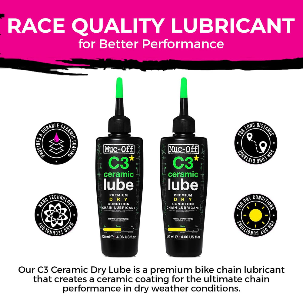 Muc-Off C3 Dry Weather Ceramic Lube 120ml (Pack of 2) with Microfiber Cloth |...