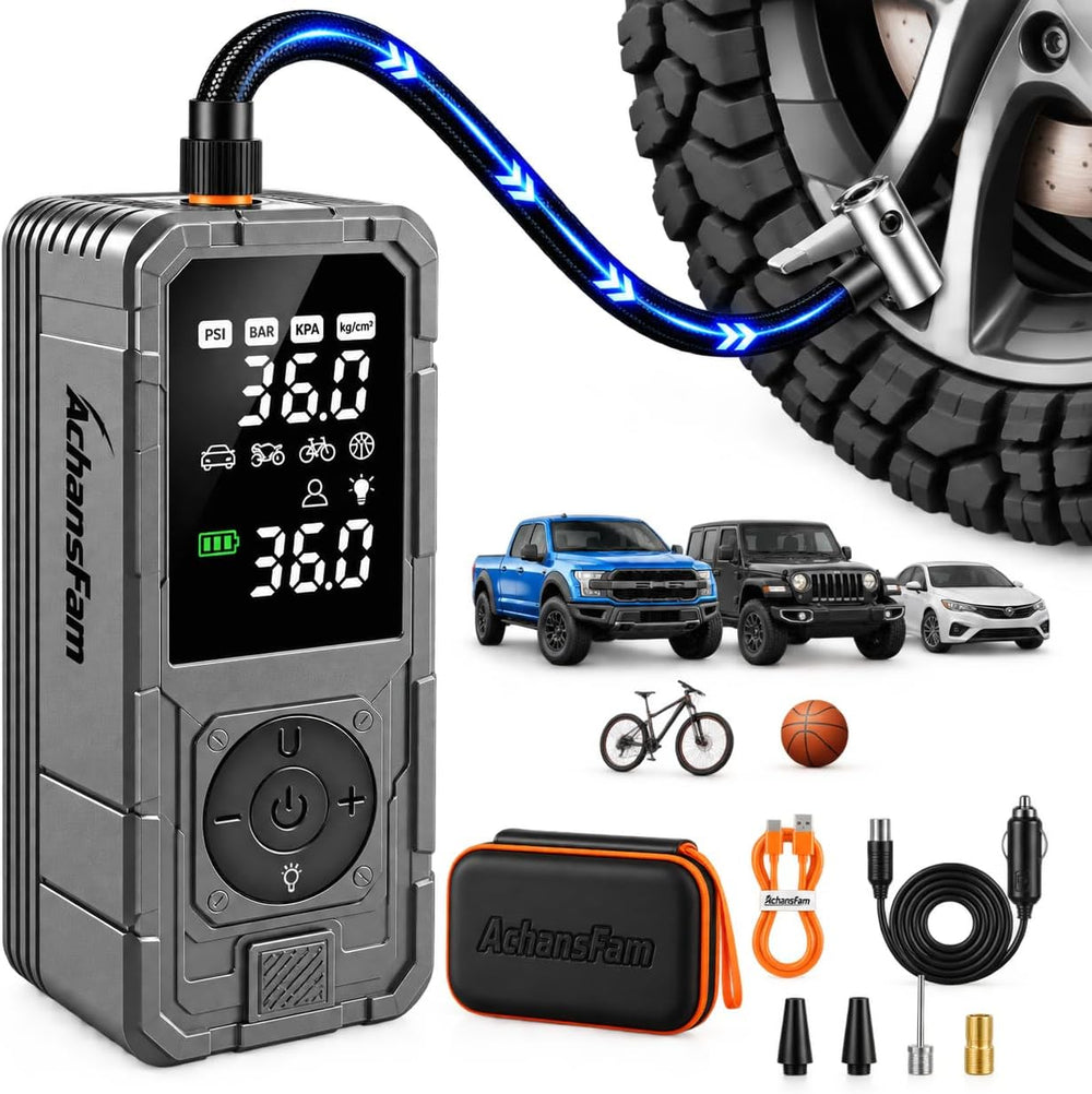 Tire Inflator Portable Air Compressor, 6000mAh Dual Power Supply