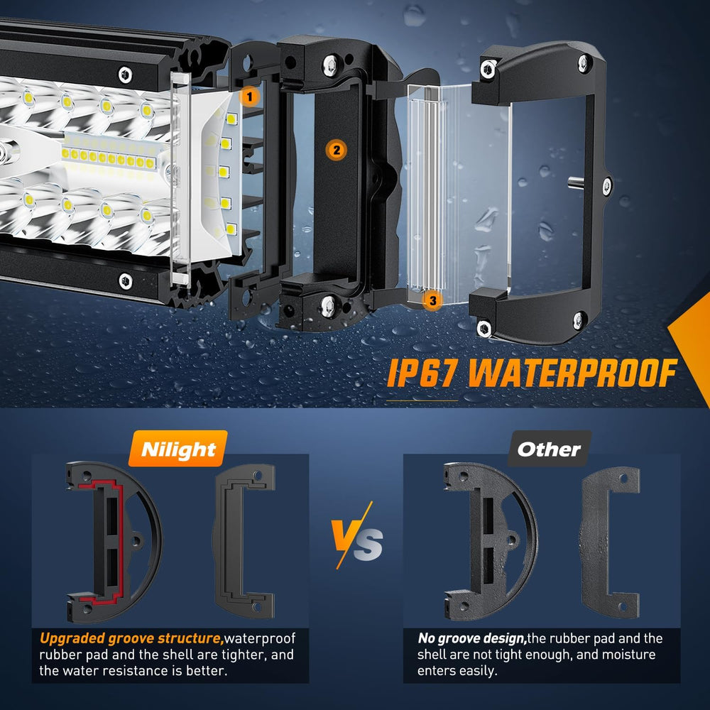 Nilight Side Shooter LED Light Bar Set 12 Inch Triple Row Spot Flood Combo Li...