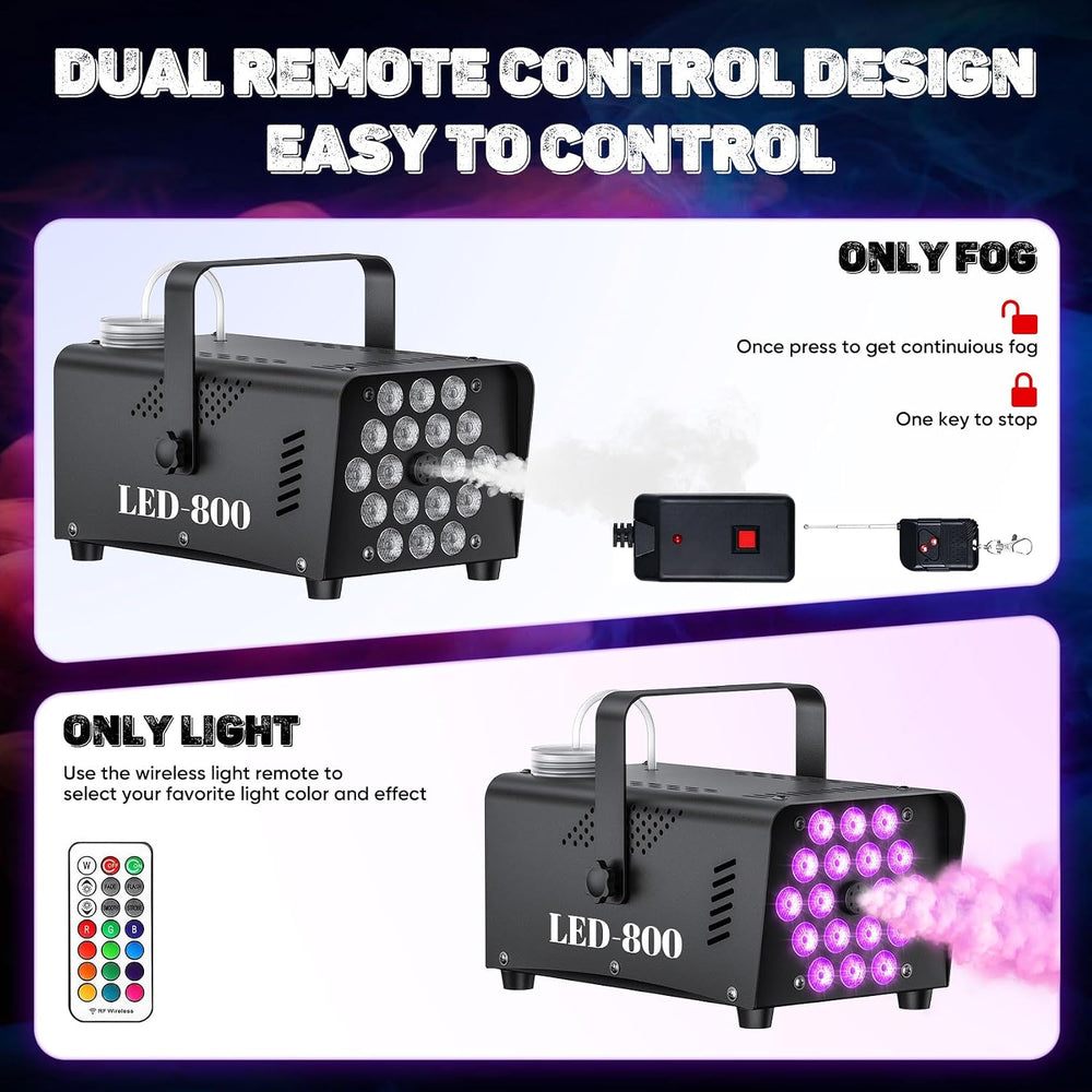 800W Fog Machine with Lights, 3500CFM Smoke Machine for Halloween