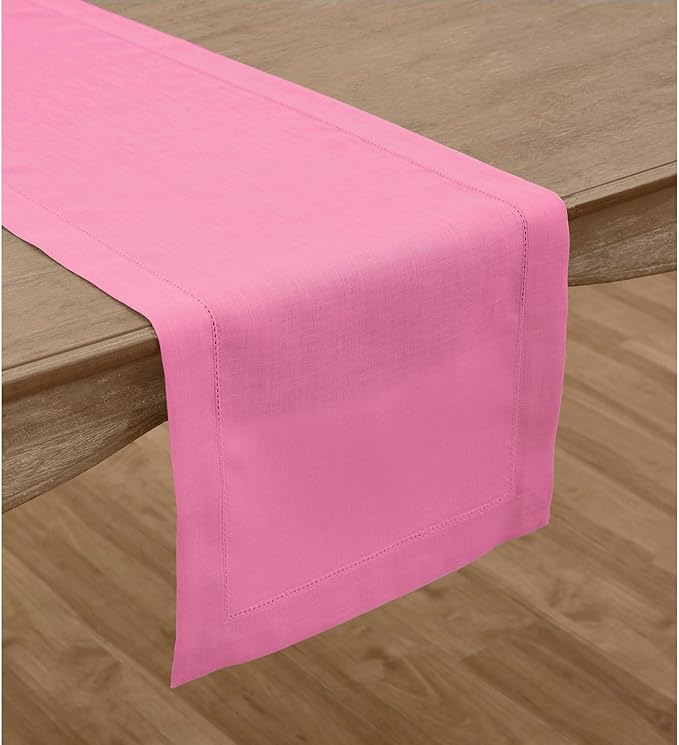 Solino Home Linen Flamingo Pink Hemstitch Table Runner 60 Inches - 100% Pure ...