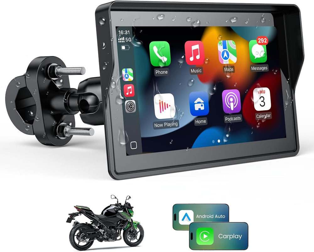 WonVon 5 Inch Motorcycle Carplay GPS Navigation System with Apple Carplay and...