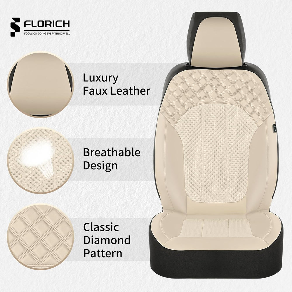 Front Seat Covers Leather & Mesh Automotive Seat Protectors 2 Pack Breath...