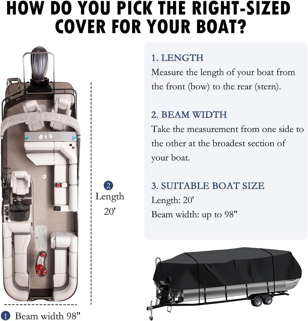 Pontoon Boat Cover 18'6''-20'1'', Heavy Duty 900D Mar...