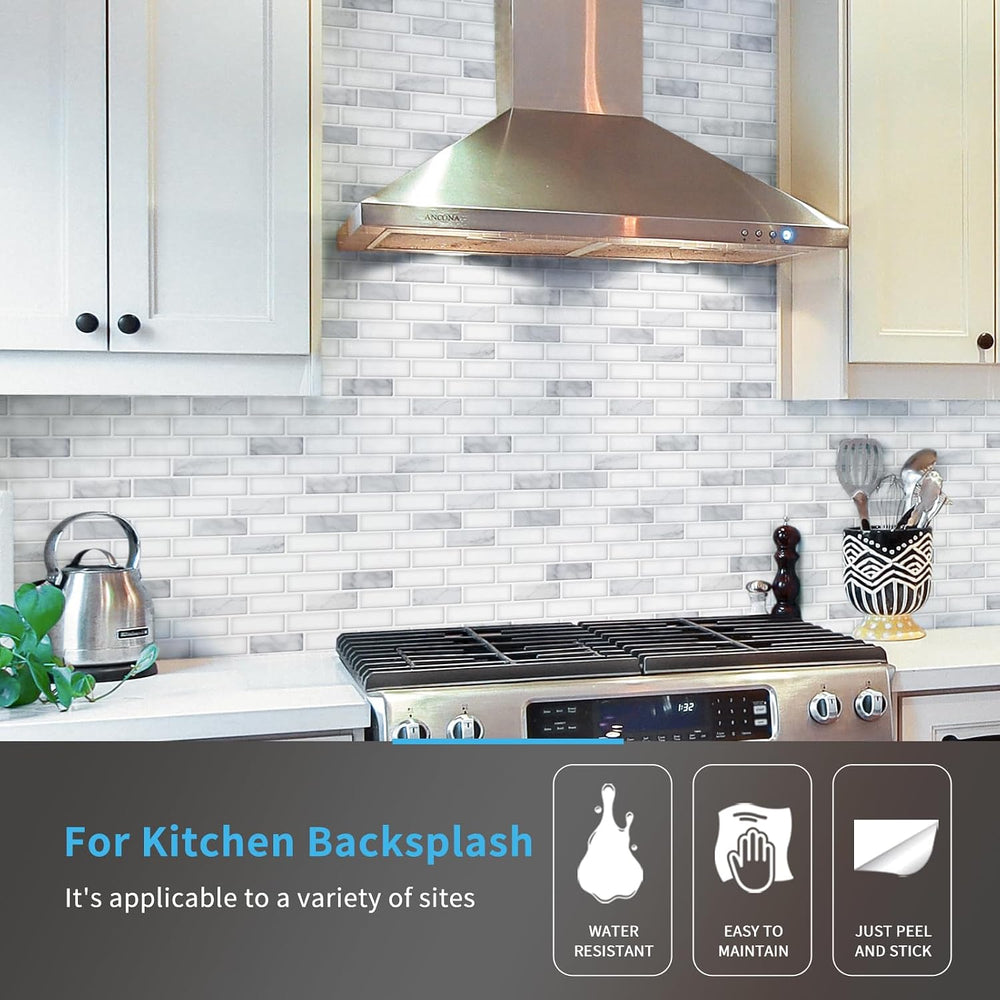 Art3d 10-Pack Peel and Stick Stone Backsplash Tile, 12" x 12", Whit...