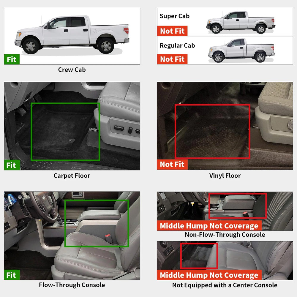 LASFIT Mats for Ford F-150 2011-2014 SuperCrew, Carpet Floor, Bucket Seat
