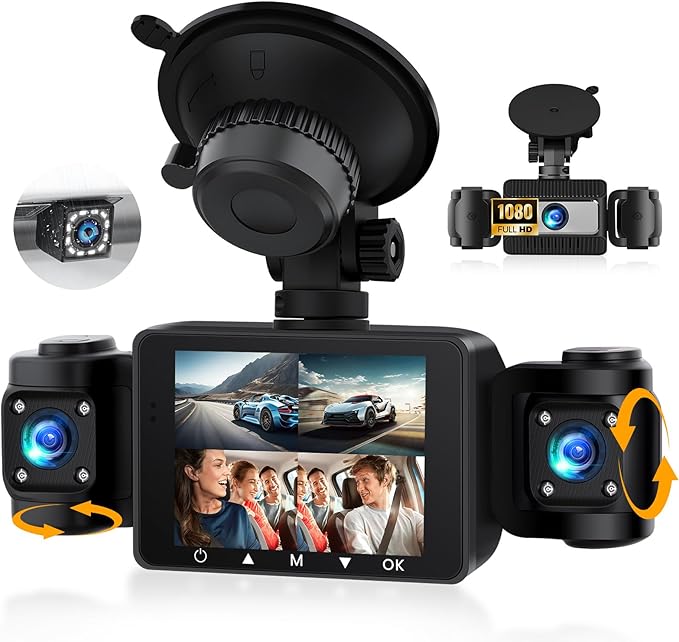 4 Channel Dash Cam Front and Rear Inside Left Right, 2.4 Inch 1080P Dash Camera