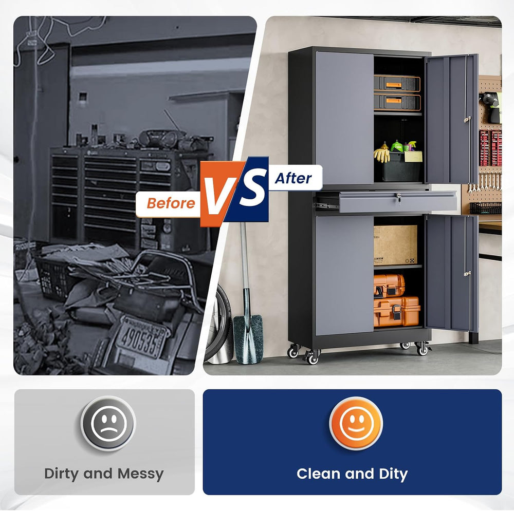 Metal Garage Storage Cabinet with Locking Doors and Adjustable Shelves, -73&q...