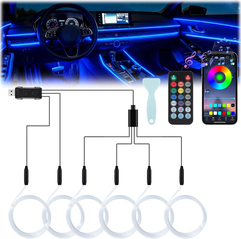LivTee Smart Car LED Interior Lights with USB Port, LED Strip Fiber Optic Lig...