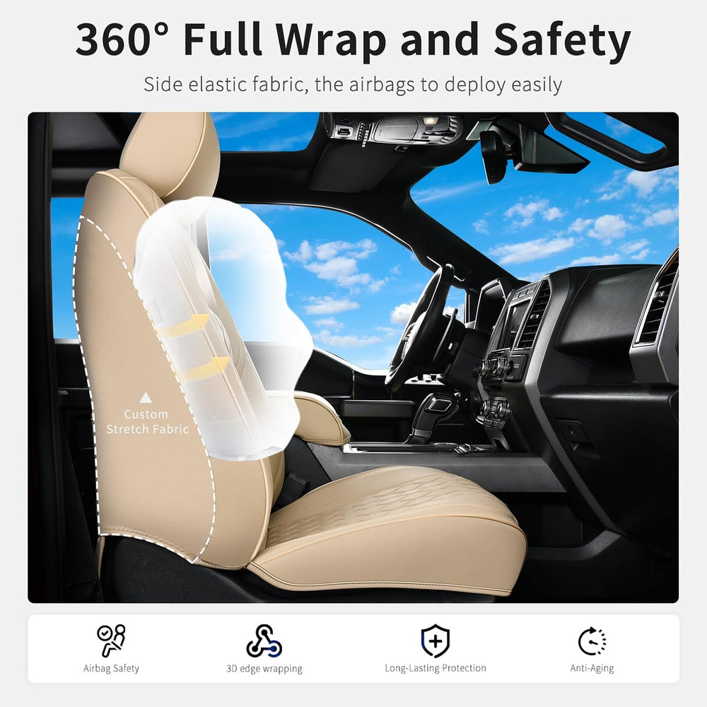 Huidasource F250 Front Seat Covers, 360° Full Coverage Leather Car Seat Prote...