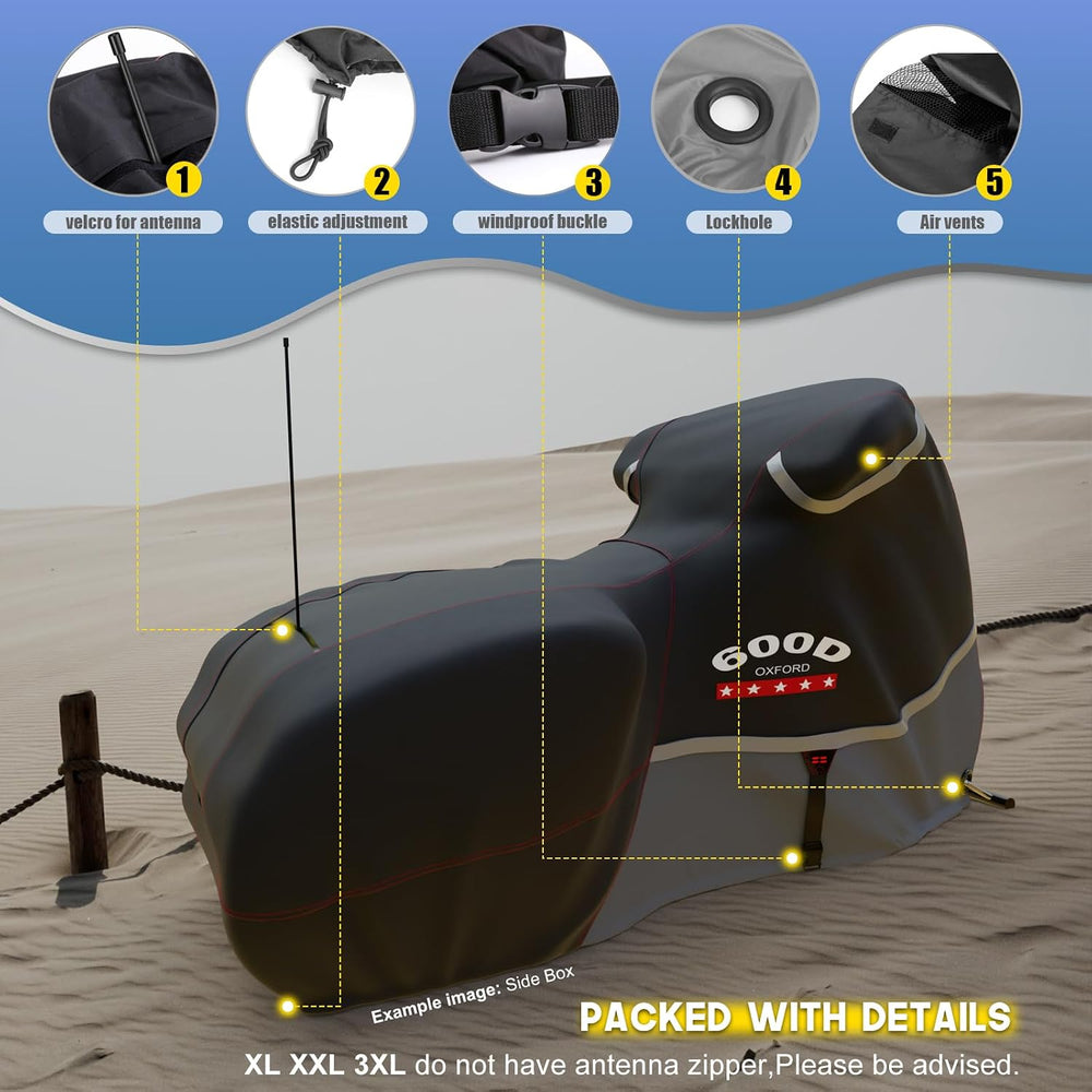 Motorcycle Cover 600D Heavy Duty, 86" XL, Gray