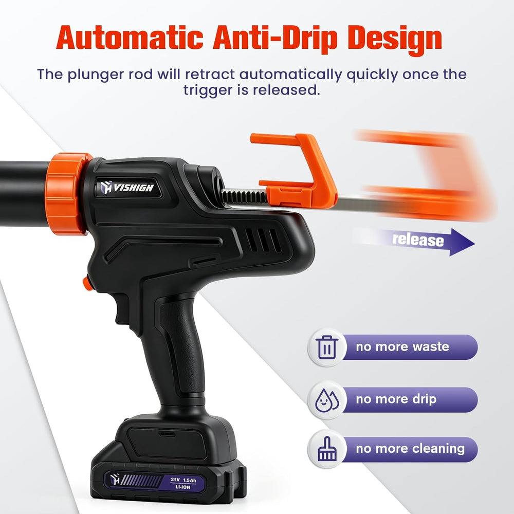 VISHIGH Cordless Caulking Gun, 21V Electric Caulk and Adhesive Gun