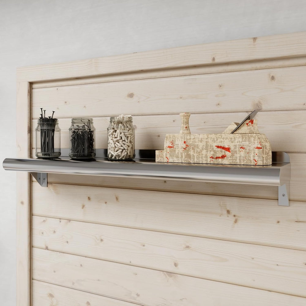 AmGood 6 in. x 30 in. Stainless Steel Wall Shelf with Backsplash - Holds 145 ...