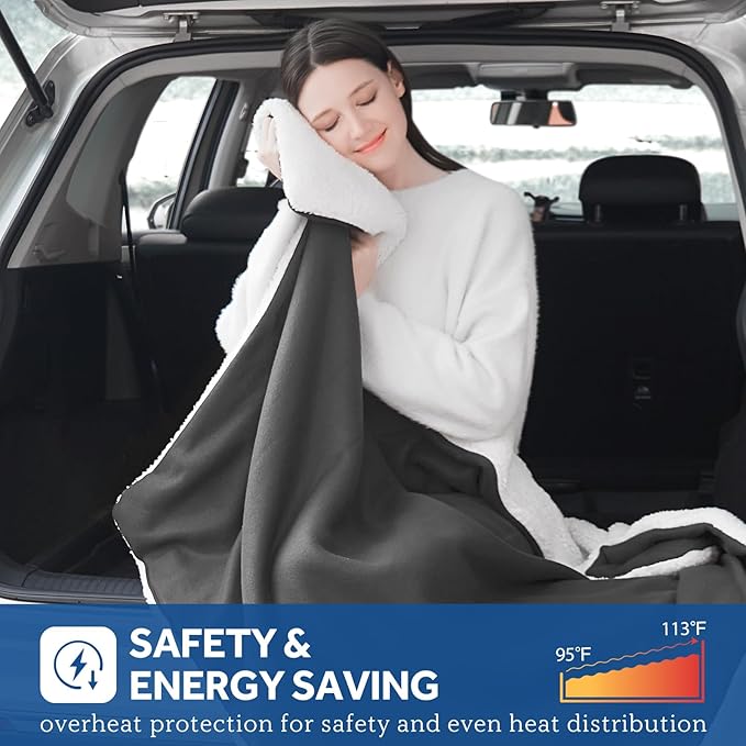Sealy 12-Volt Heated Car Blanket, Portable Electric Blanket