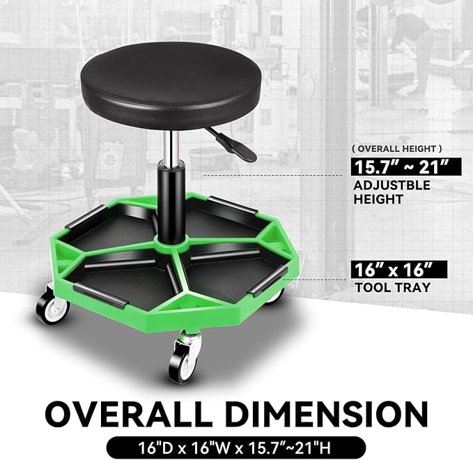 Auto Dynasty Mechanic Stool, Adjustable Rolling Pneumatic Creeper Garage Shop