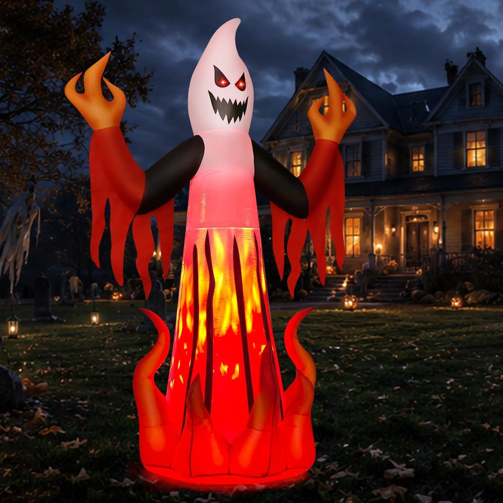 Halloween Inflatables 8FT Scary Ghost with Flames for Outdoor Yard Decor