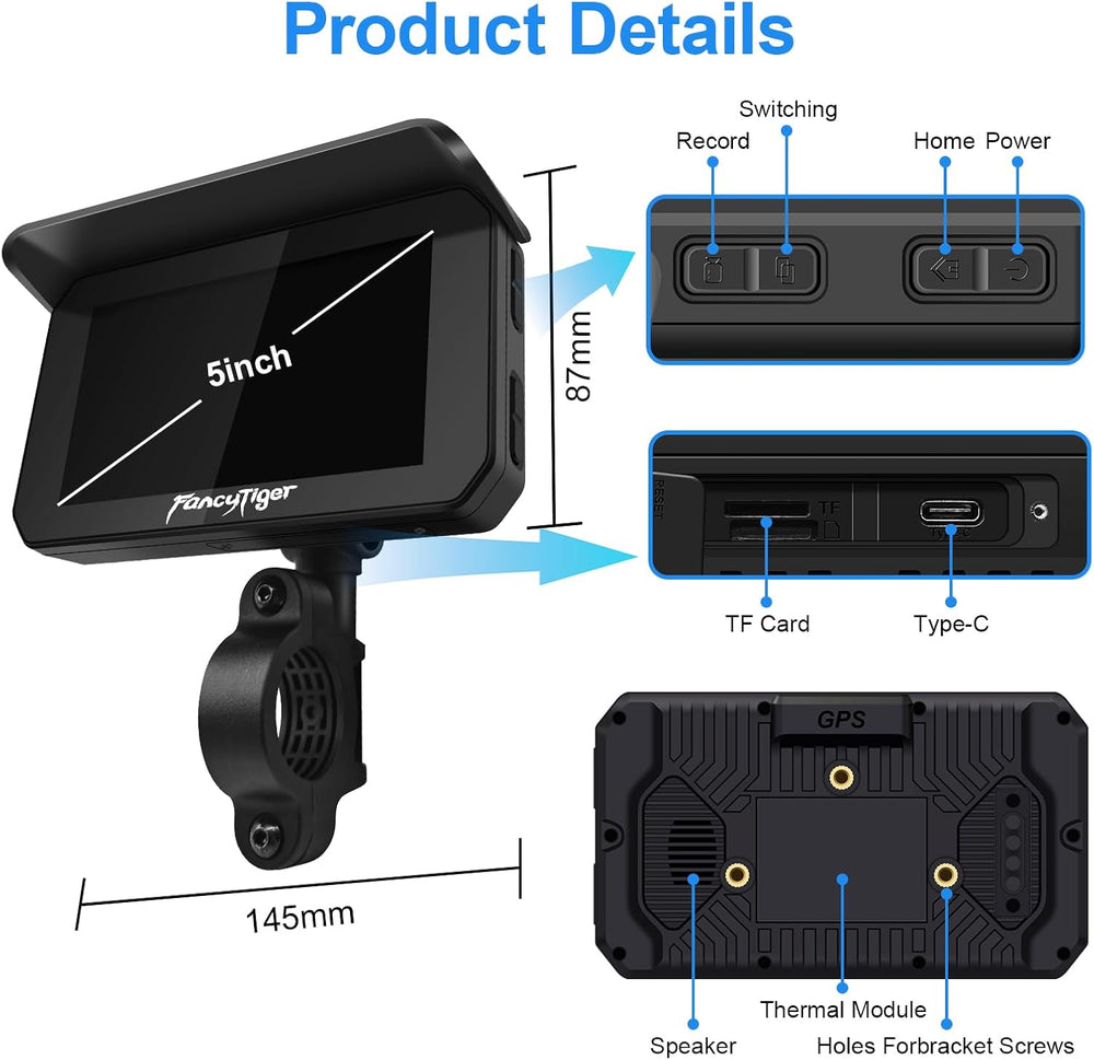 2026 FancyTiger Portable 5" Wireless Motorcycle Carplay (Inculed 128G SD...