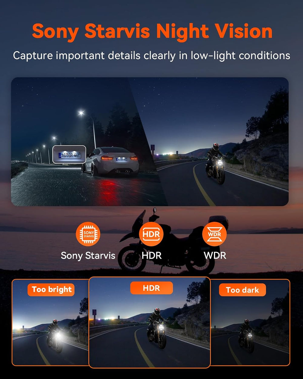 Vantrue F1 Motorcycle 4K Dash Cam Front and Rear, 4K + 1080P Camera