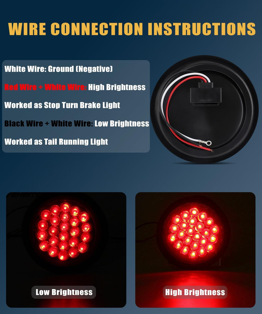 10Pcs 4 Inch Round Led Trailer Tail Lights, Red 24 LED Trailer Lights Waterpr...