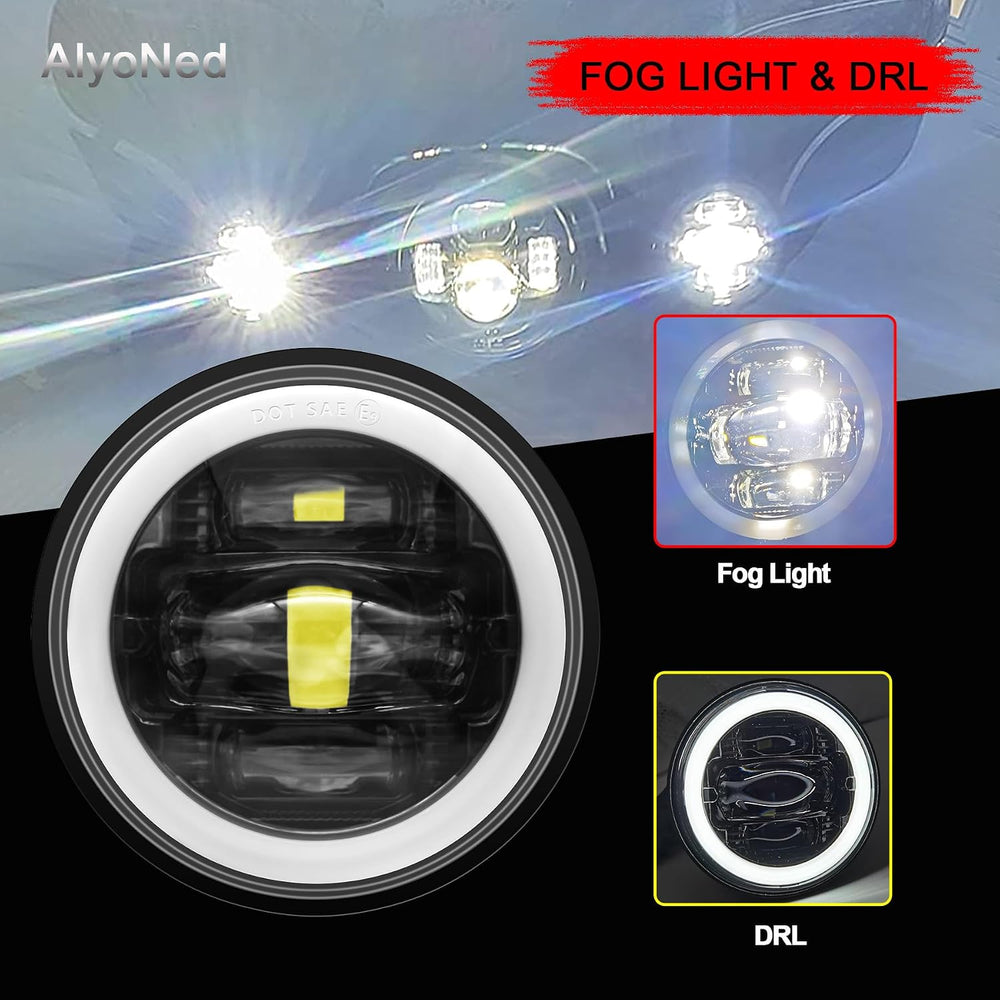 AlyoNed New Version 4.5" inch LED Fog Lights White Halo DRL DOT Kit Black