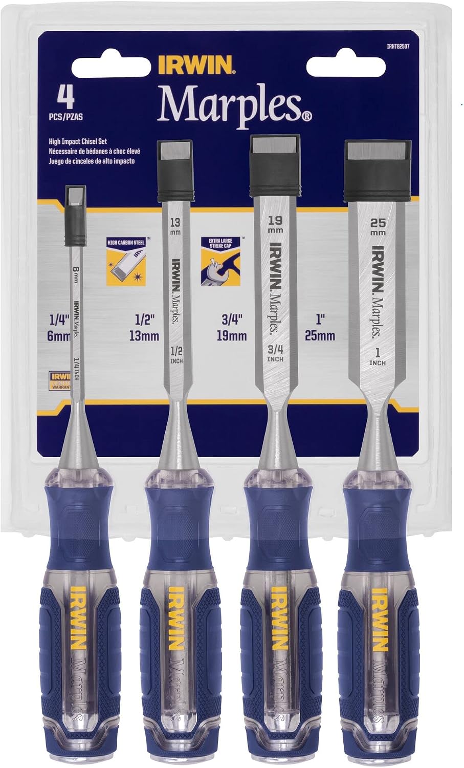 IRWIN Chisel Set, Woodworking, 4-Pack, Extra-Long Strike Cap, Strong & Du...