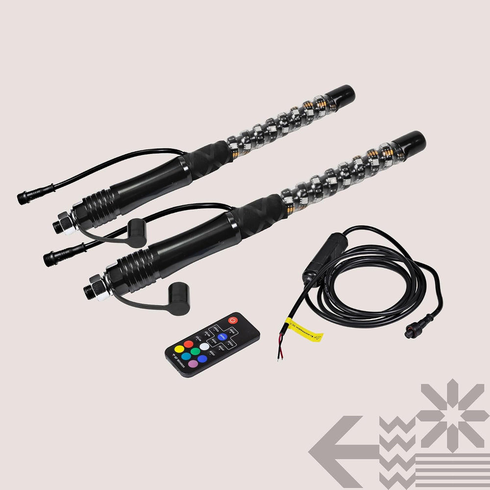 True Mods 2pc 1ft Spiral RGB LED Whip Light for UTV ATV [RF Wireless Remote] ...