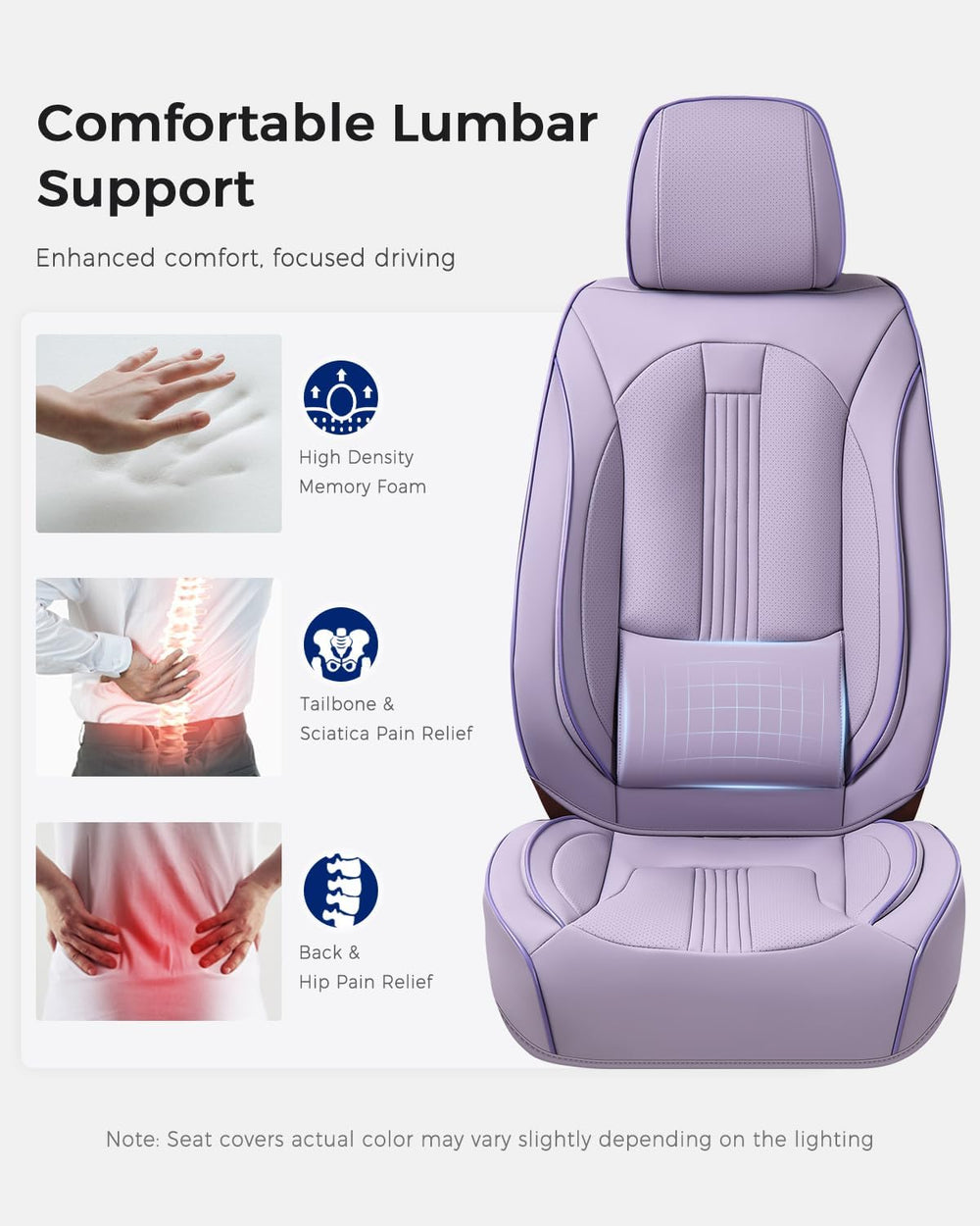 Huidasource Purple Seat Covers, Nappa Leather Car Seat Covers with Lumbar Sup...