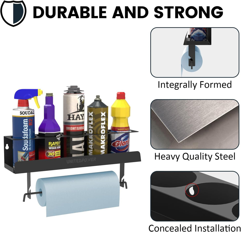 UNITEDPOWER 5 Aerosol Spray Can/Paper Towel Holder, Paint Bottle Storage Rack...