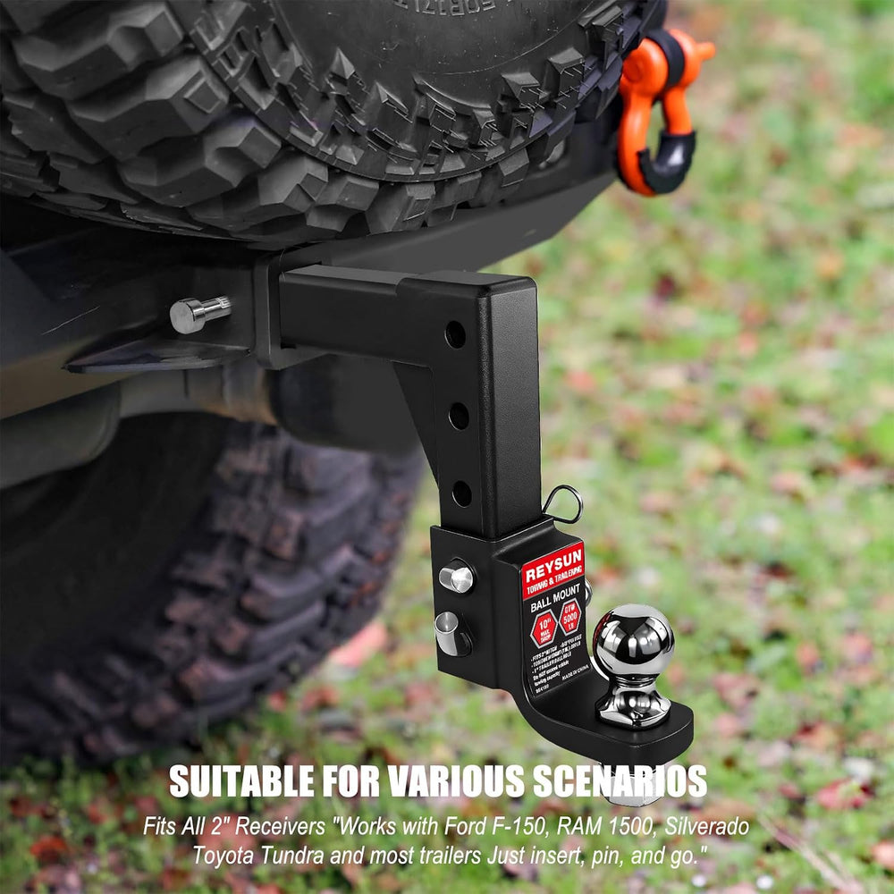 Adjustable Trailer Hitch Ball Mount with 2-inch Hitch Ball, 5/8-inch Hitch Lo...
