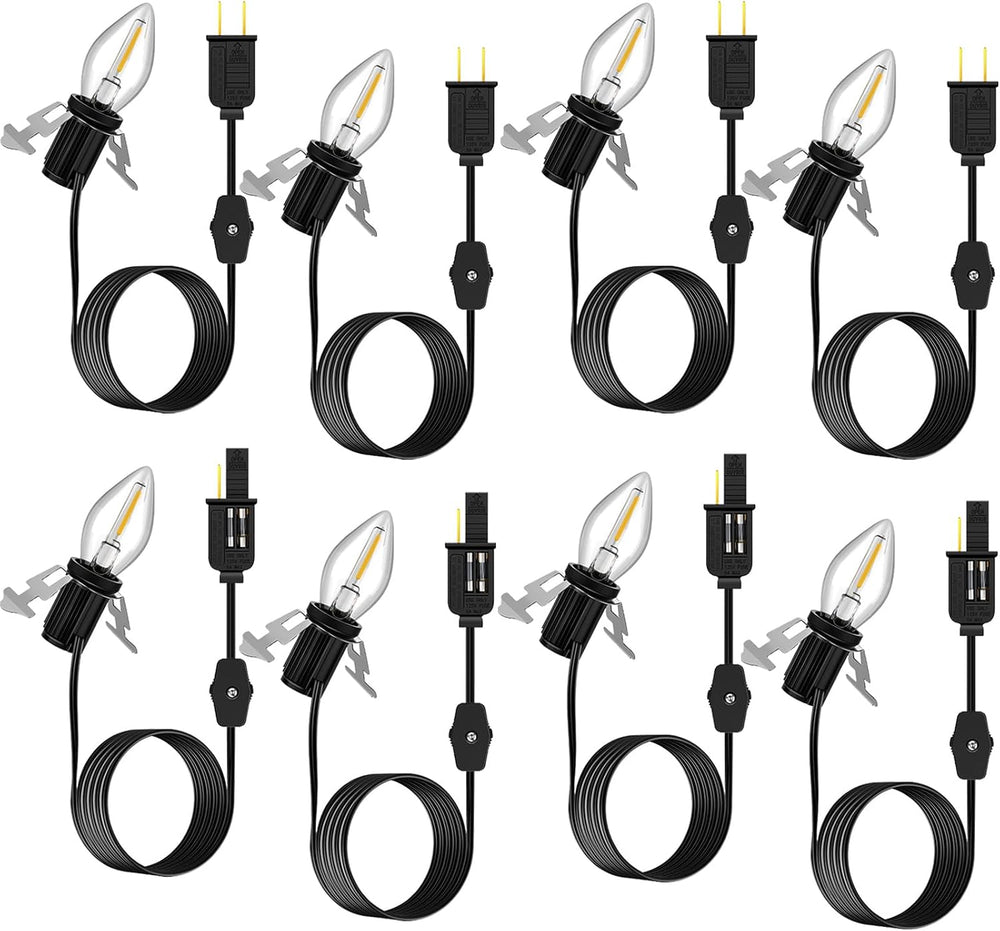 Enhon 6ft Accessory Cord with 1 LED Light Bulb, C7 Bulbs, 8 Pack