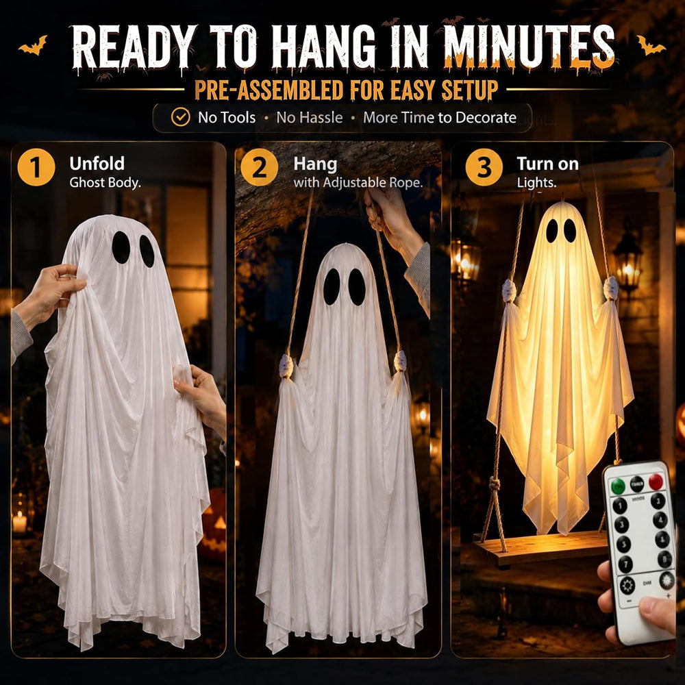 2-Pack Hanging Swinging Ghosts Outdoor Decor for Halloween