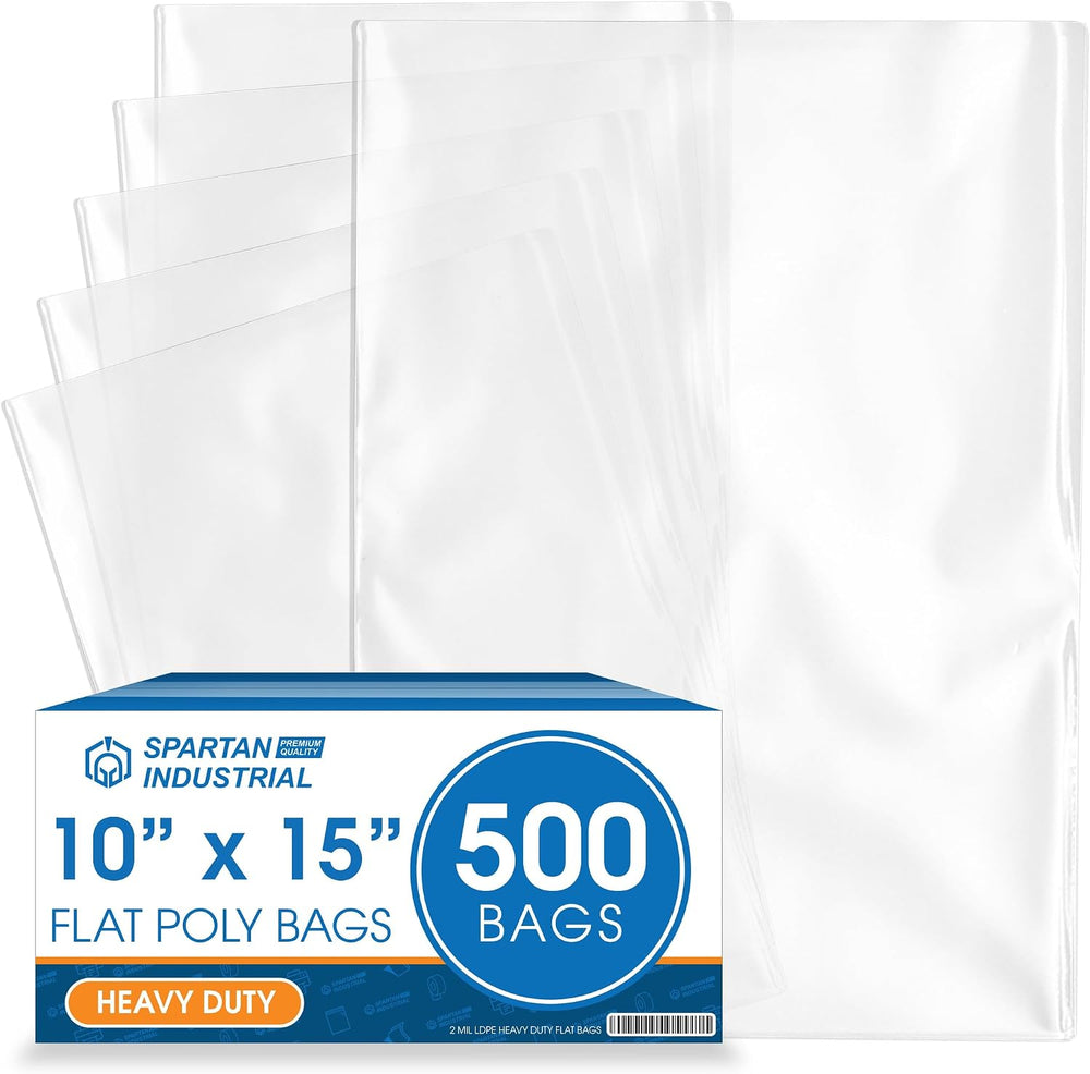 10" X 15" Open-End Flat Poly Bags (500 Count) - 2 Mil Plastic Clear...