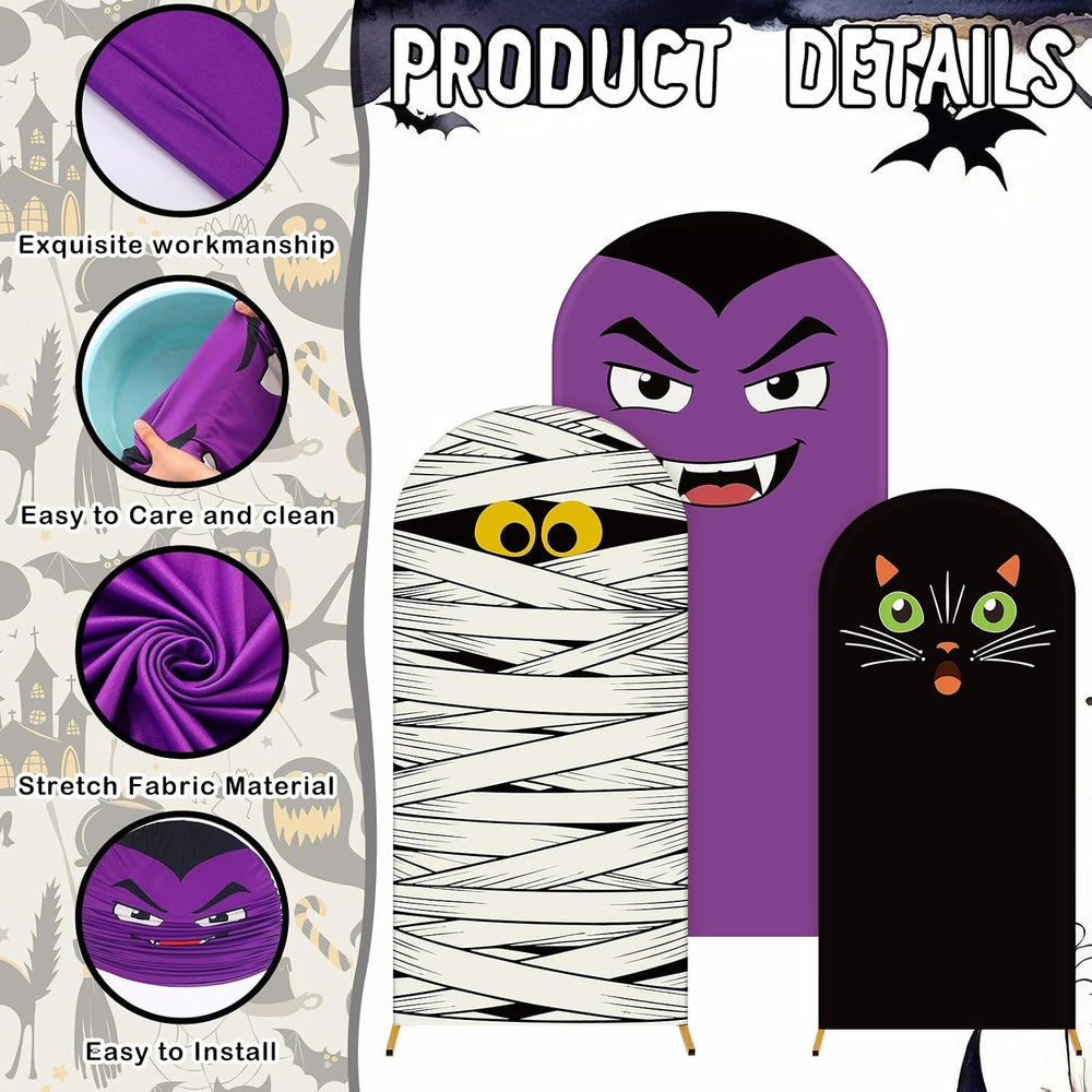 Moukeren 3 Pcs Halloween Black Cat Arch Backdrop Cover, 4ft 5ft 6ft Decor