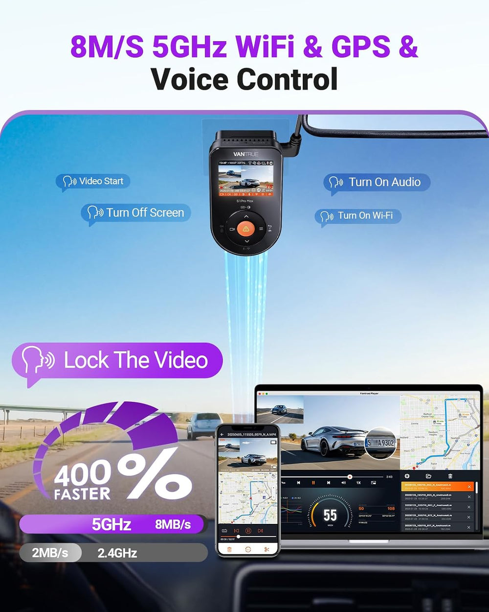 Vantrue S1 Pro Max 4K Dash Cam Front, STARVIS 2 HDR Night Vision
