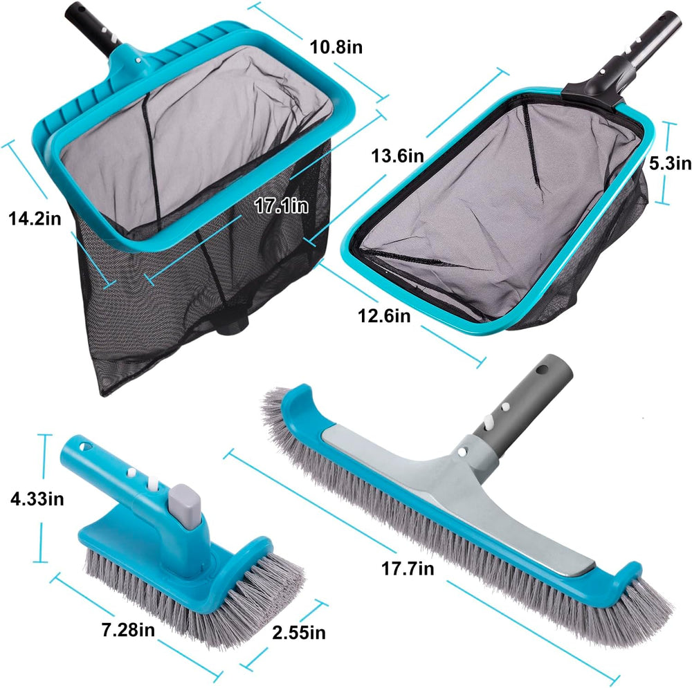 4-Piece Pool Cleaning Kit with Curved Brush, No Pole