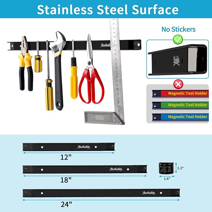 6 Pieces 18" Magnetic Tool Holder Strip, Metal Tool Organizer Rack