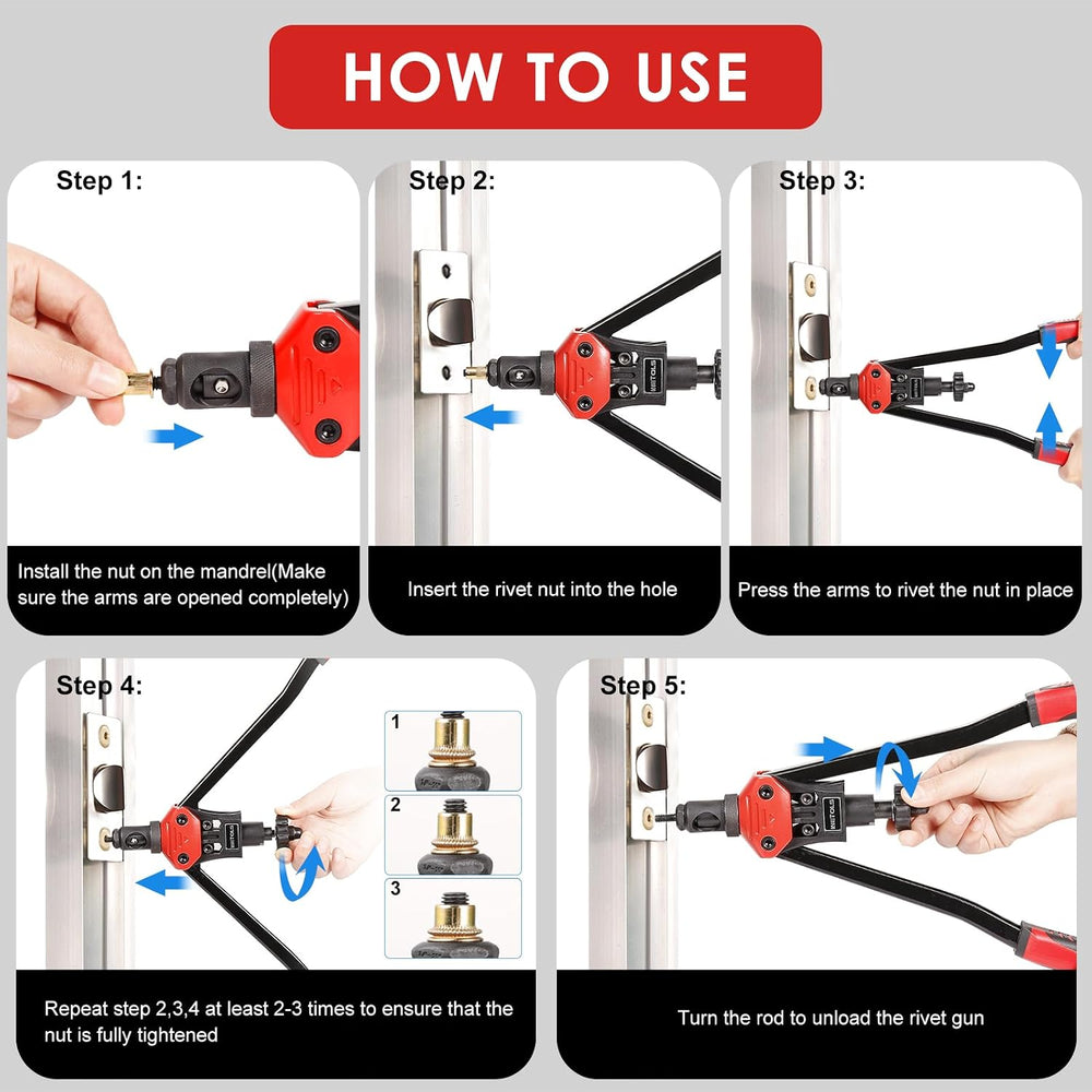 WETOLS Rivet Nut Tool Kit, 16'' Rivnut Tool with 11 Metric and SAE Ma...