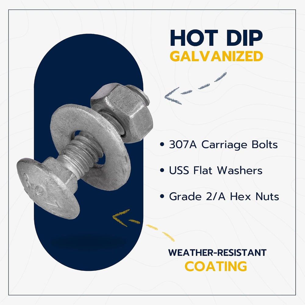 1/4" x 1" (100 Pack) Galvanized Carriage Bolt Kit Grade 307A Includ...