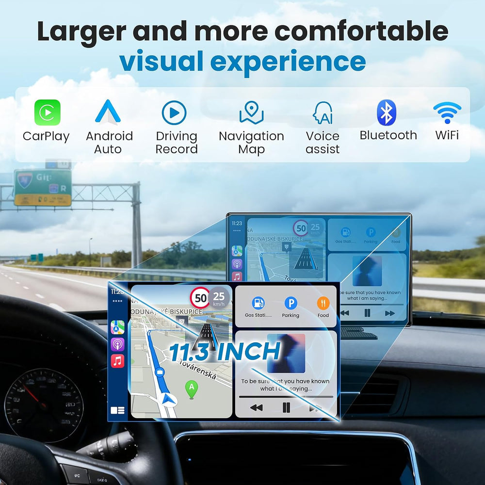 Portable Apple Carplay Screen for Car, 11.3" Extra Large Wireless Car Pl...