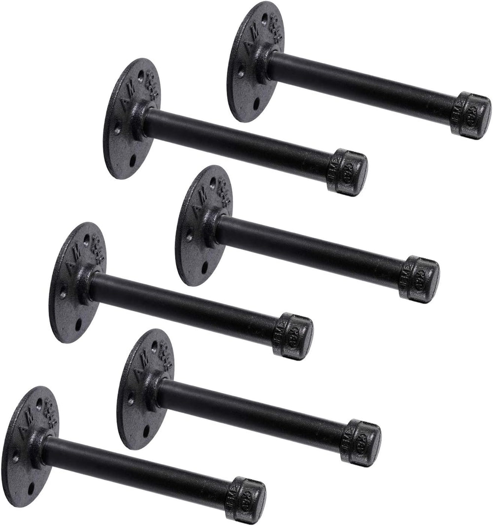 1/2" Industrial Black Iron Pipe Shelf Brackets, Rustic Wall Mounted DIY ...