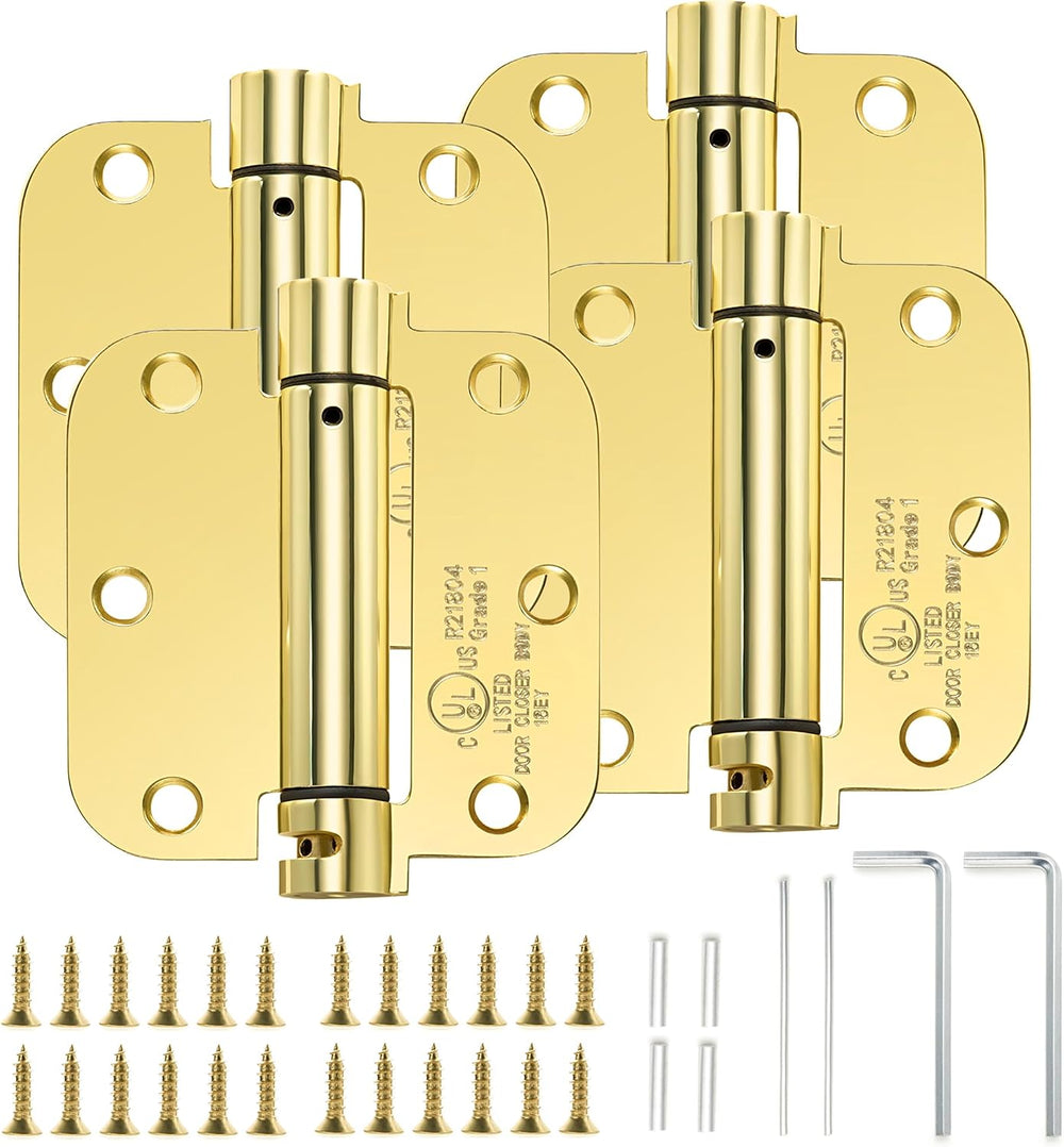 Sophia 4 Pack Self-Closing Door Hinge 3.5 Inch Rounded 5/8 Radius, Spring Loa...