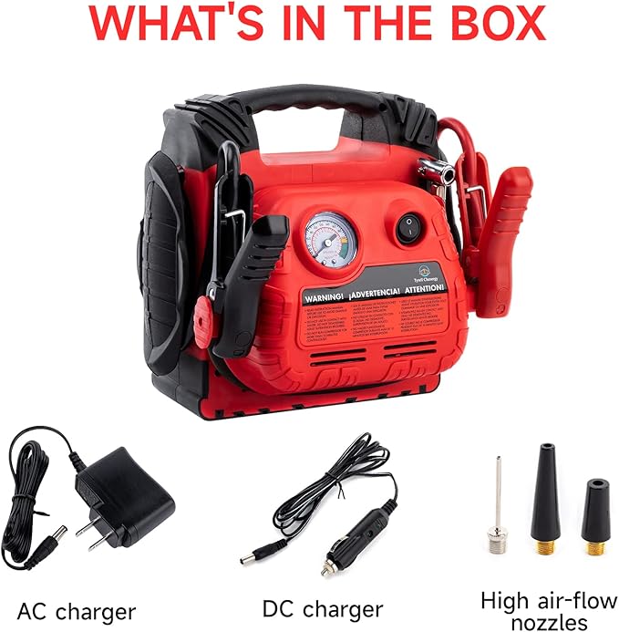 Car Battery Jump Starter with Air Compressor Portable Tire Inflator, 260PSI