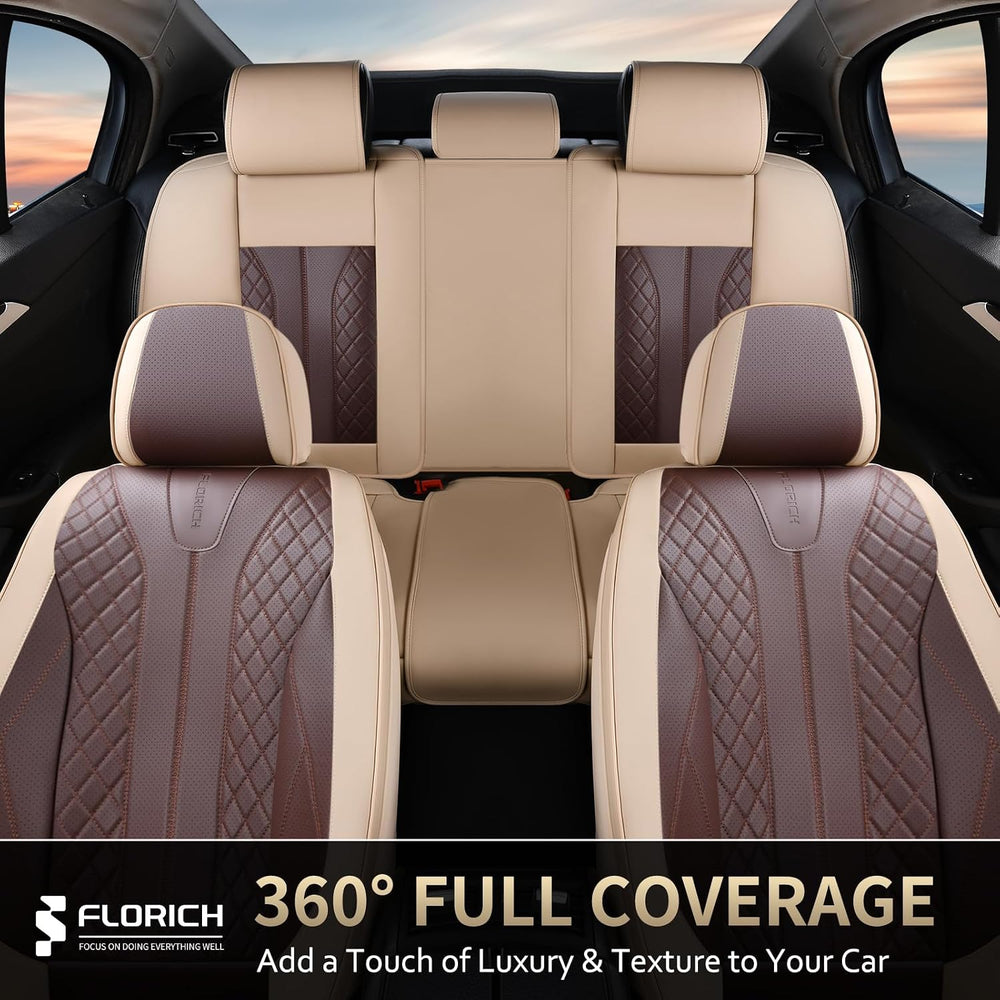 FLORICH Front and Back Seat Covers for Cars Leather Car Seat Cover Full Set 5...