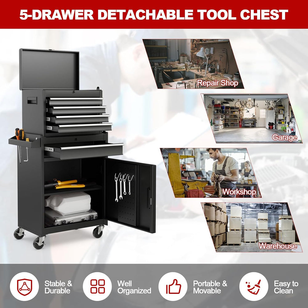 Goplus Tool Chest, 5 Drawers Rolling Tool Cabinet with Detachable Top Toolbox...