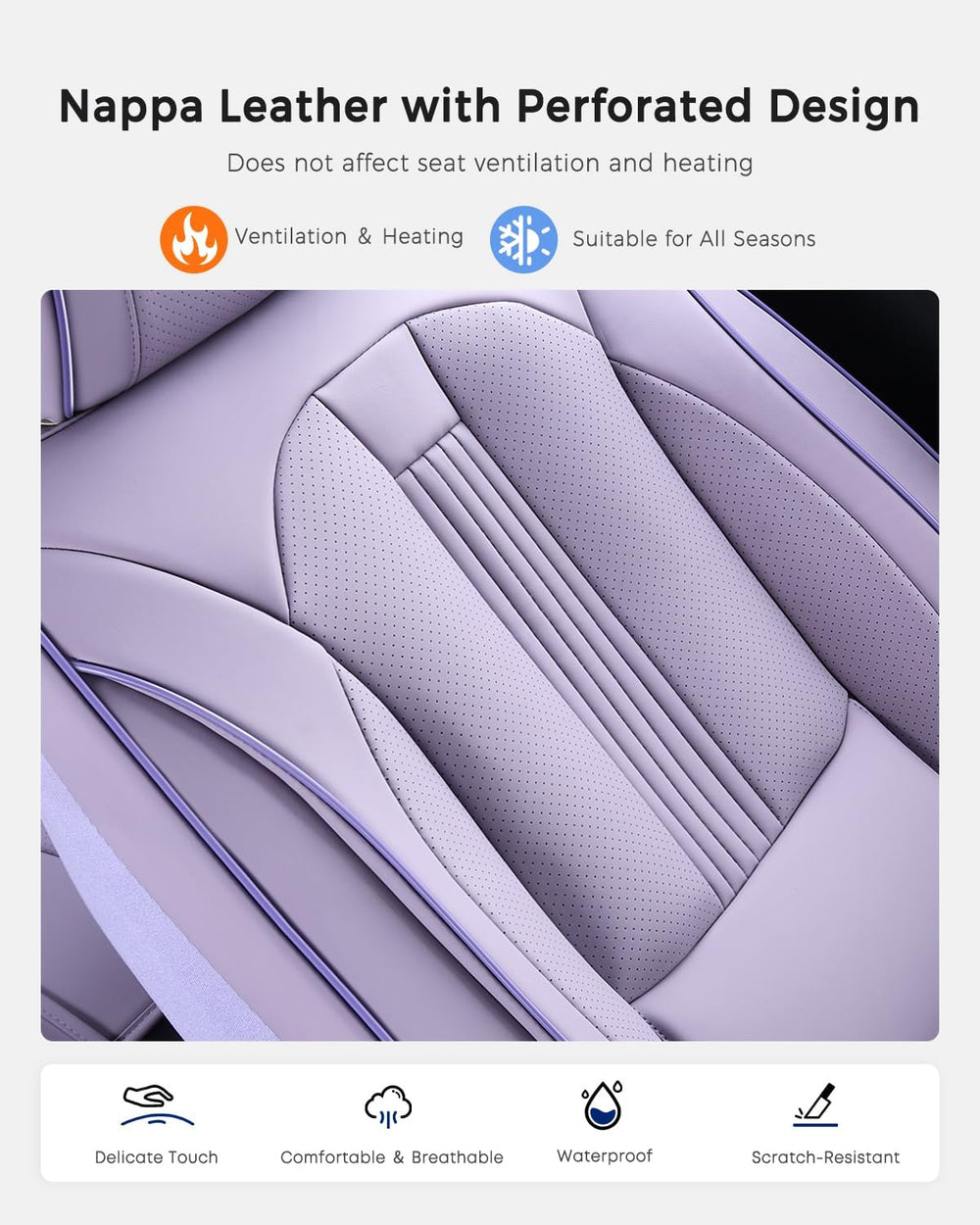 Huidasource Purple Seat Covers, Nappa Leather Car Seat Covers with Lumbar Sup...