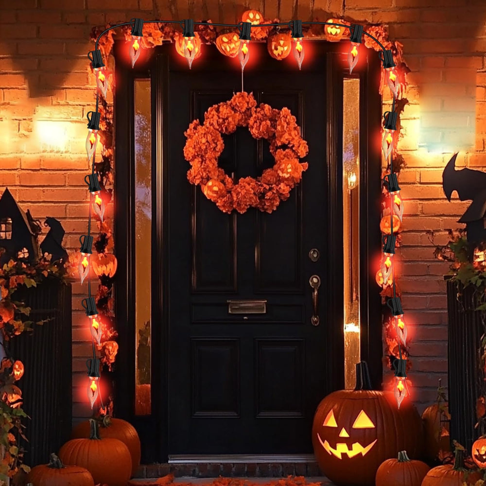 PASUTO 27.8Ft Halloween Decor Lights Flickering Flame String Lights with 25+4...