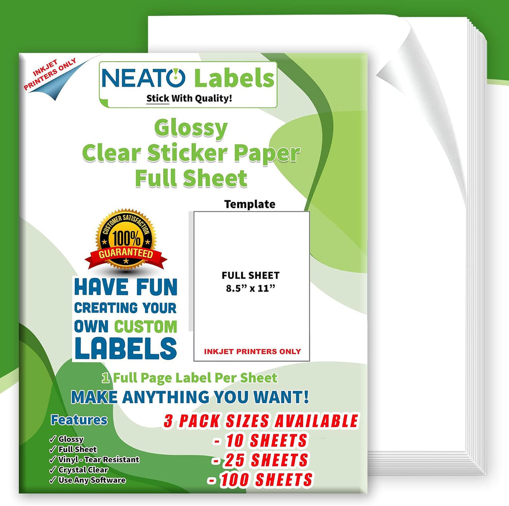 Clear Transparent Sticker Paper (8.5” x 11”) - 100 Sheet Pack - Glossy Full S...