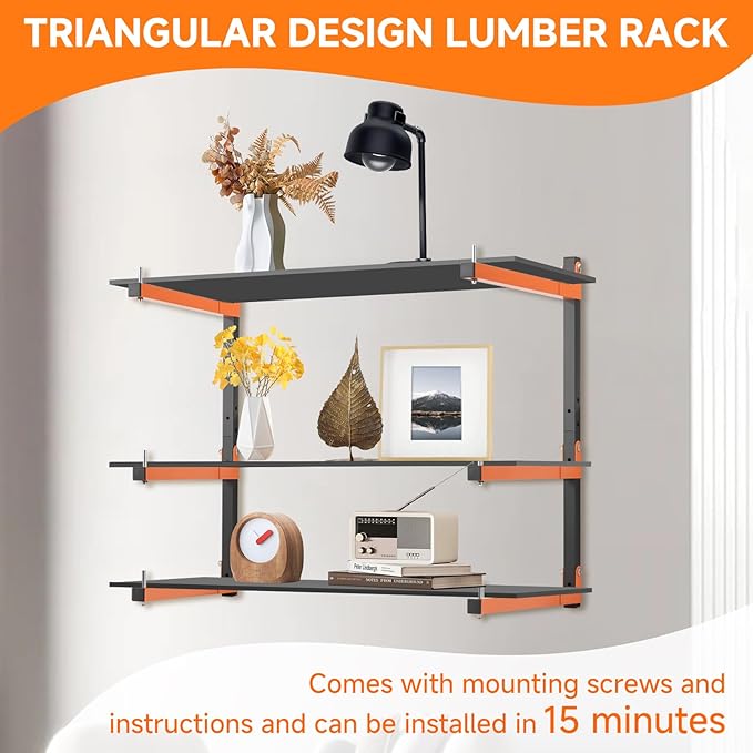 4 Pack Lumber Rack Wall Mount, Heavy Duty Wood Storage Racks, 6-Level System